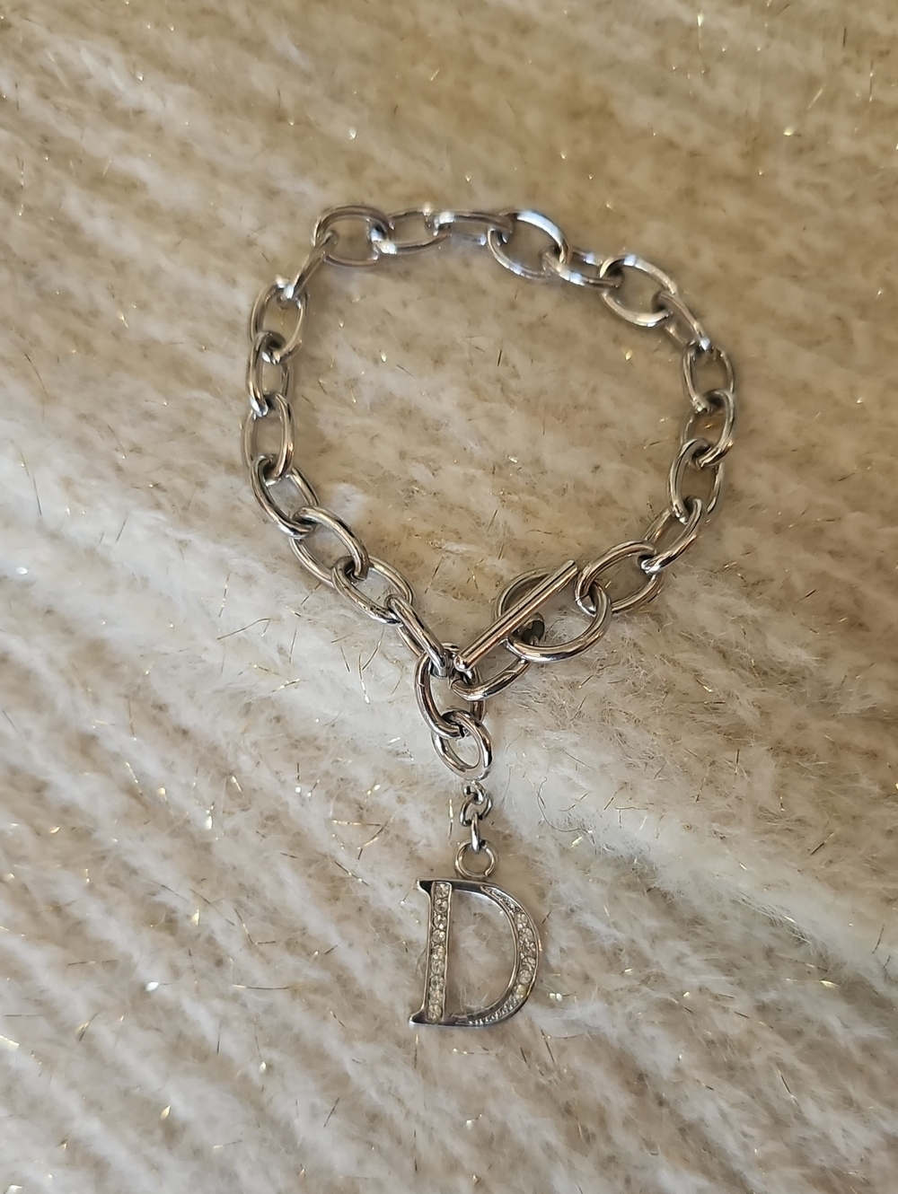 Silver Chain Bracelet with D Initial Charm